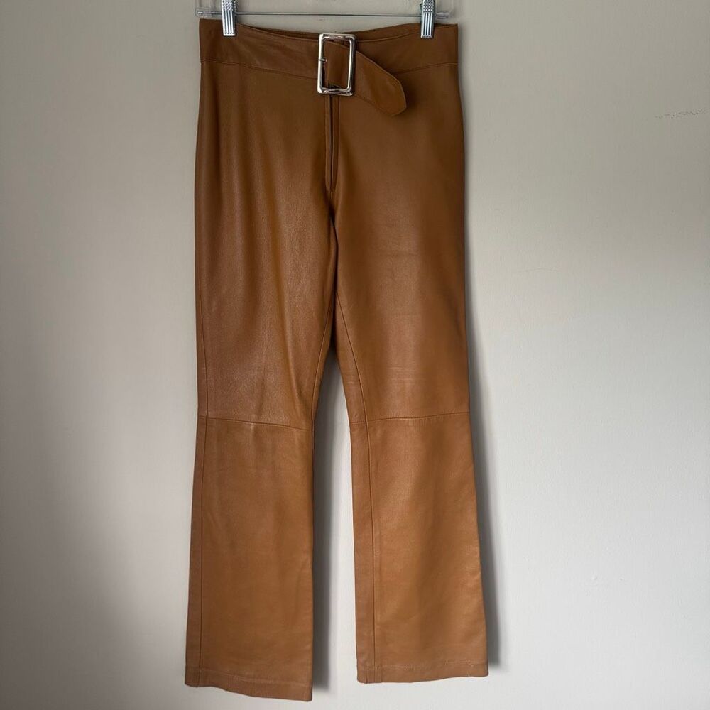 90’s Pellessimo Paris Wide Buckle Belt Tan Leather Pants